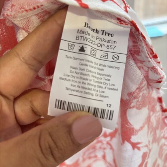 BEECHTREE SHIRT Multiprint Red White Oversized Size 12 Elbow Sleeve New with tag - Picture 8 of 9
